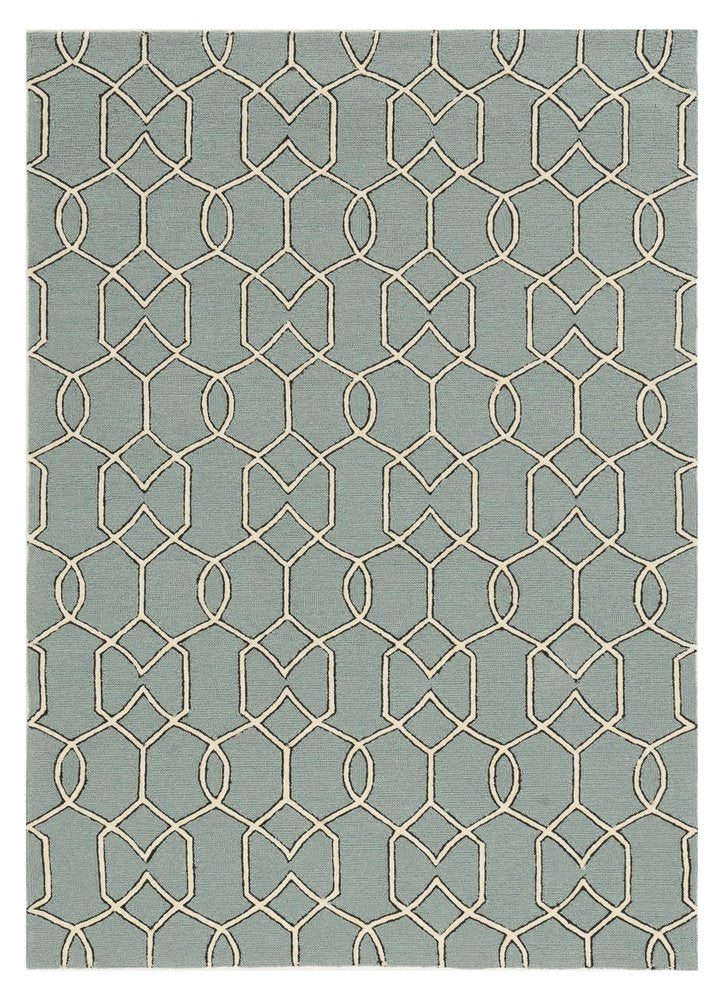 3' X 5' Green And Ivory Geometric Hand Hooked Area Rug