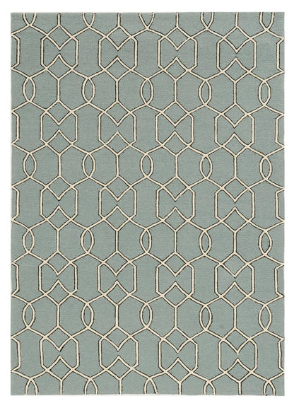 3' X 5' Green And Ivory Geometric Hand Hooked Area Rug