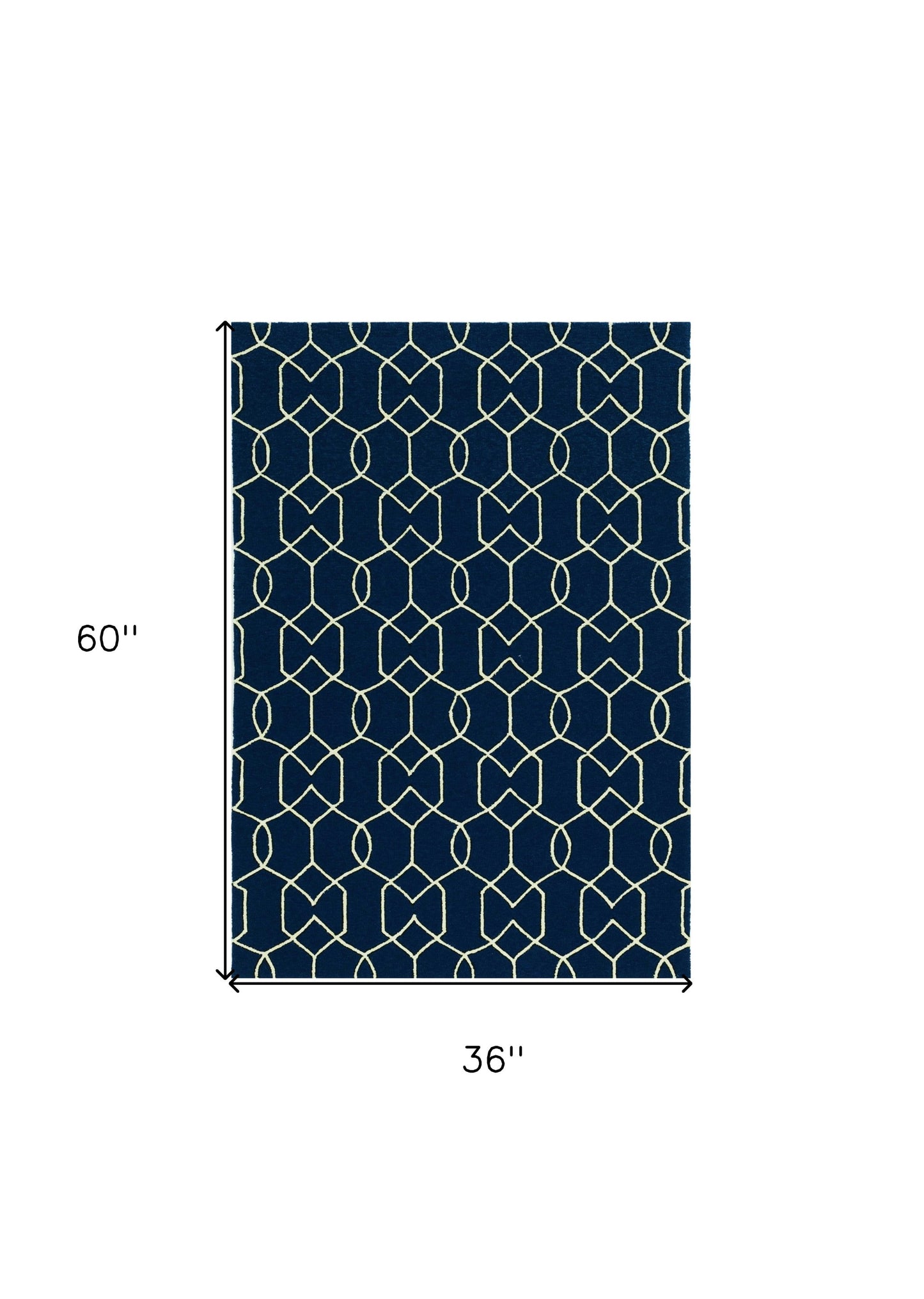 3' X 5' Navy Blue Hand Hooked Area Rug