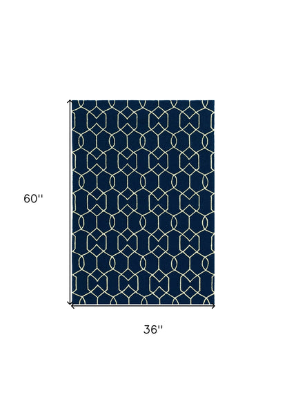 3' X 5' Navy Blue Hand Hooked Area Rug