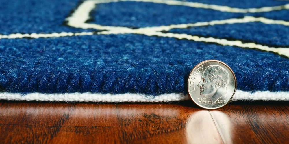 3' X 5' Navy Blue And Ivory Geometric Hand Hooked Area Rug