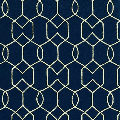 3' X 5' Navy Blue And Ivory Geometric Hand Hooked Area Rug
