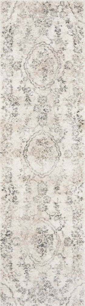 7' Gray And Tan Floral Distressed Runner Rug