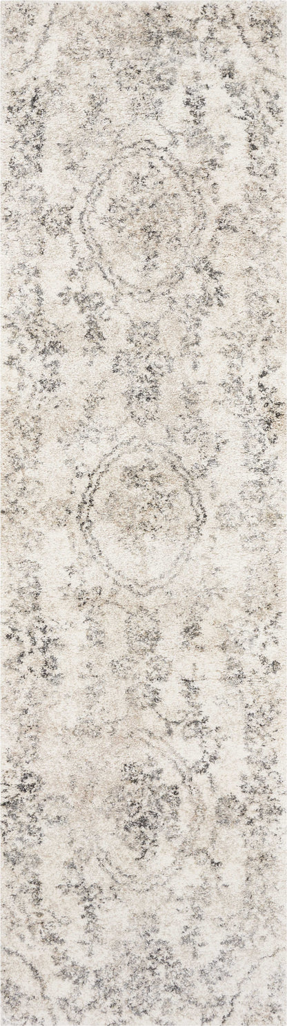 7' Runner Gray Floral Distressed Runner Rug