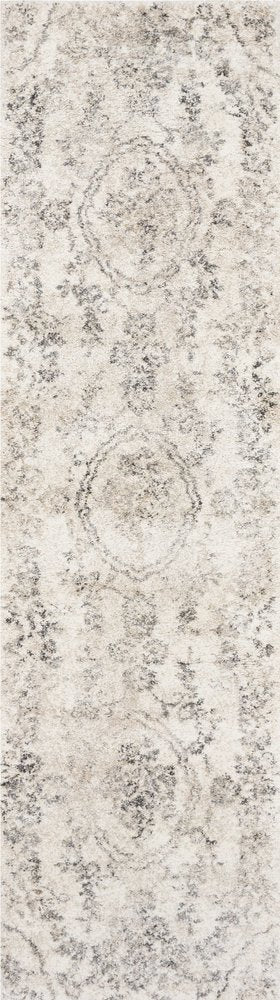 7' Gray And Tan Floral Distressed Runner Rug