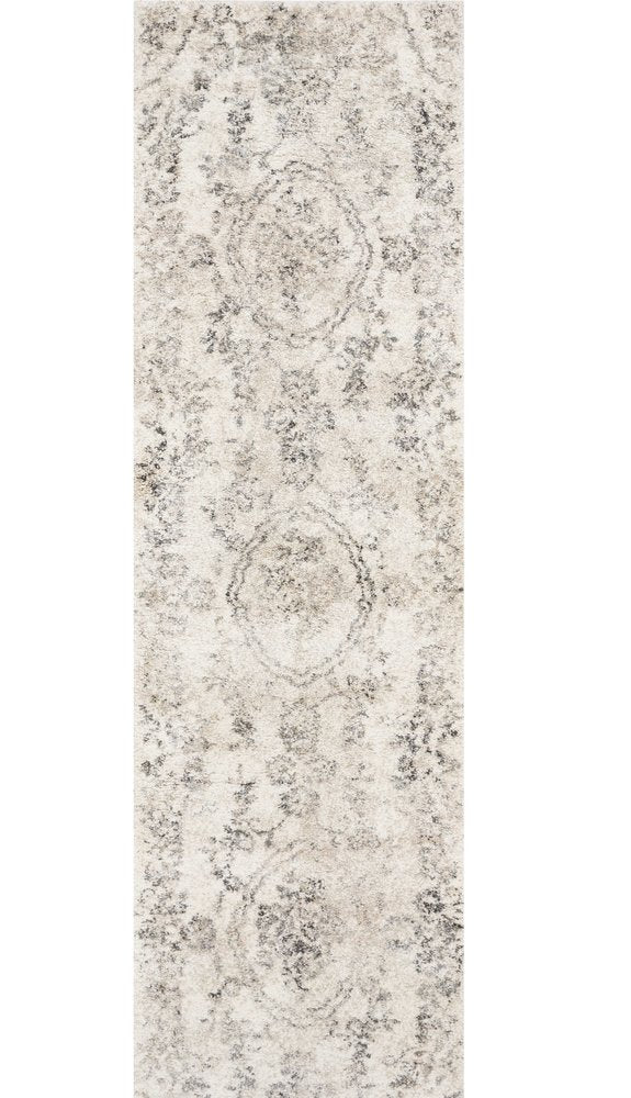 7' Gray And Tan Floral Distressed Runner Rug