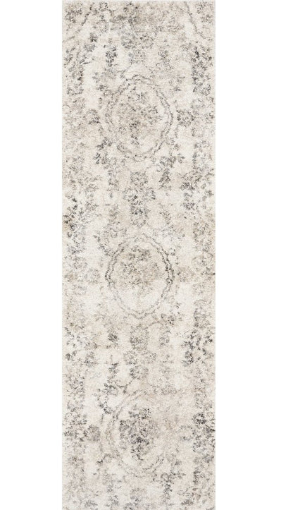 7' Gray And Tan Floral Distressed Runner Rug