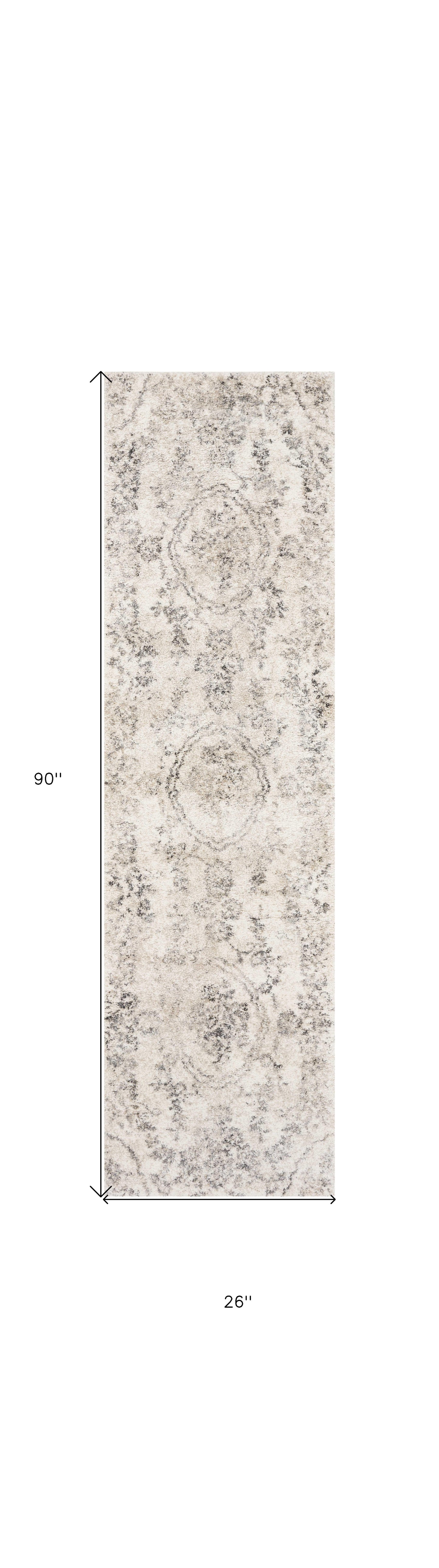 7' Runner Gray Floral Distressed Runner Rug