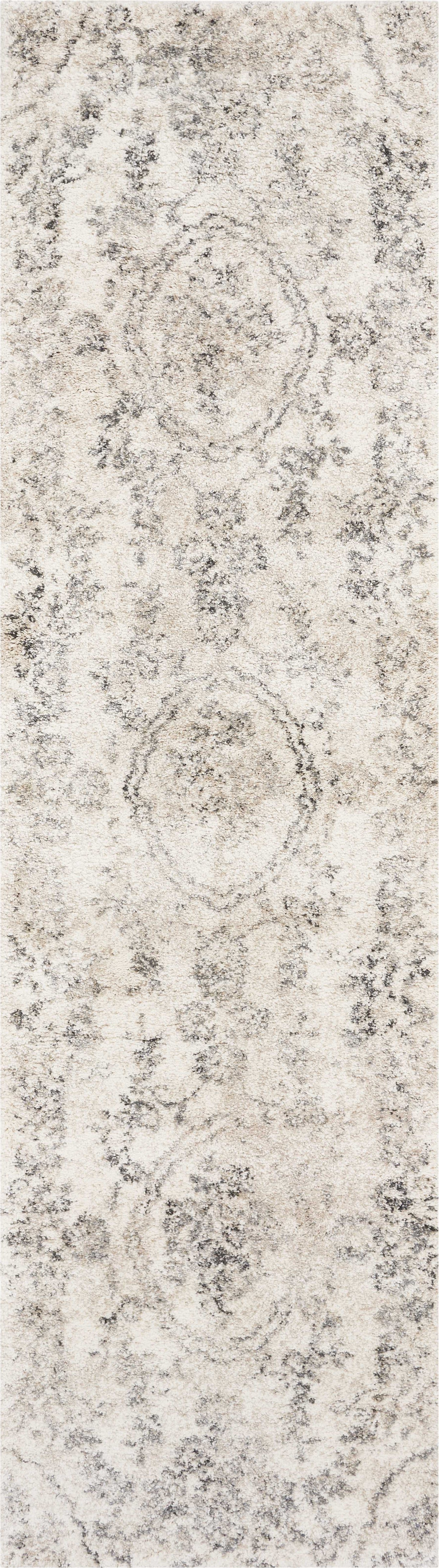 7' Runner Gray Floral Distressed Runner Rug