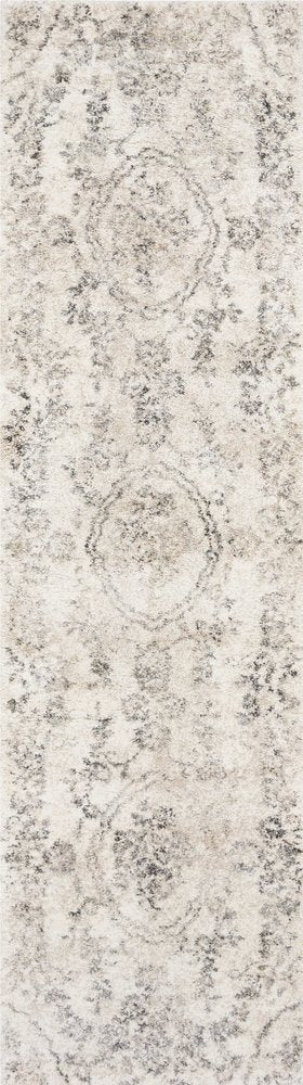 7' Gray And Tan Floral Distressed Runner Rug