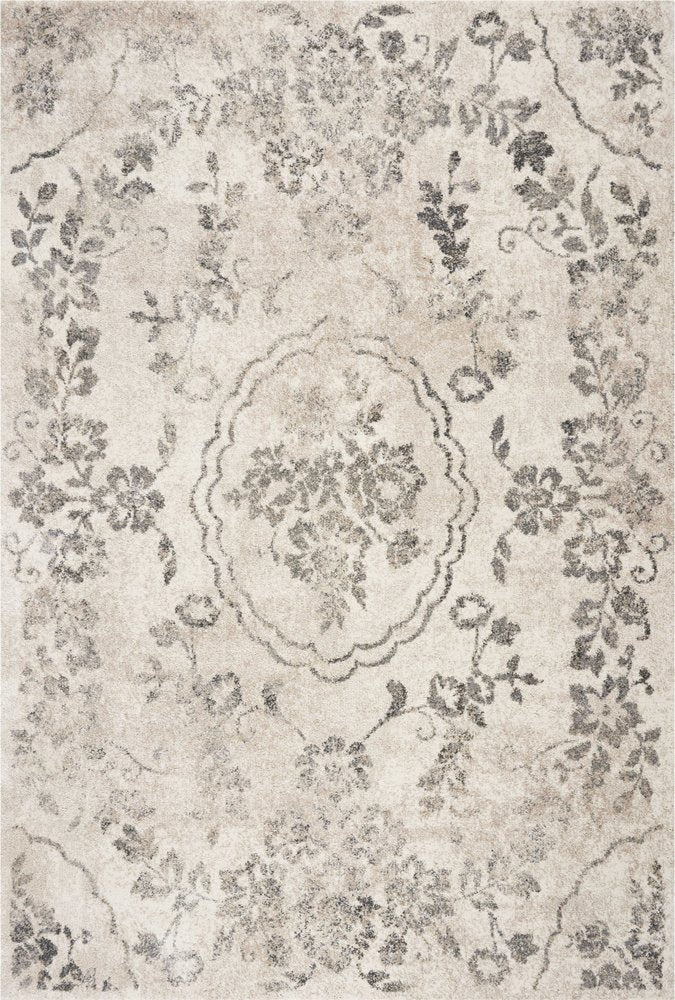 7' Gray And Tan Floral Distressed Runner Rug