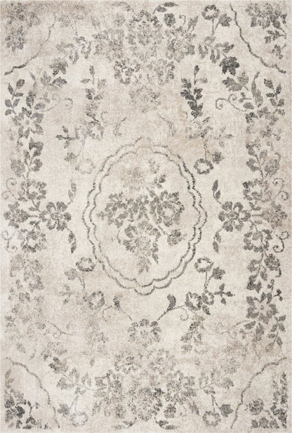 7' Gray And Tan Floral Distressed Runner Rug