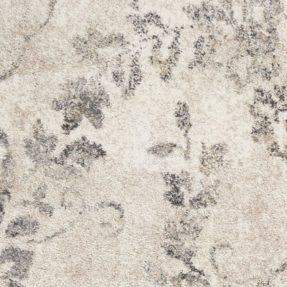 7' Gray And Tan Floral Distressed Runner Rug