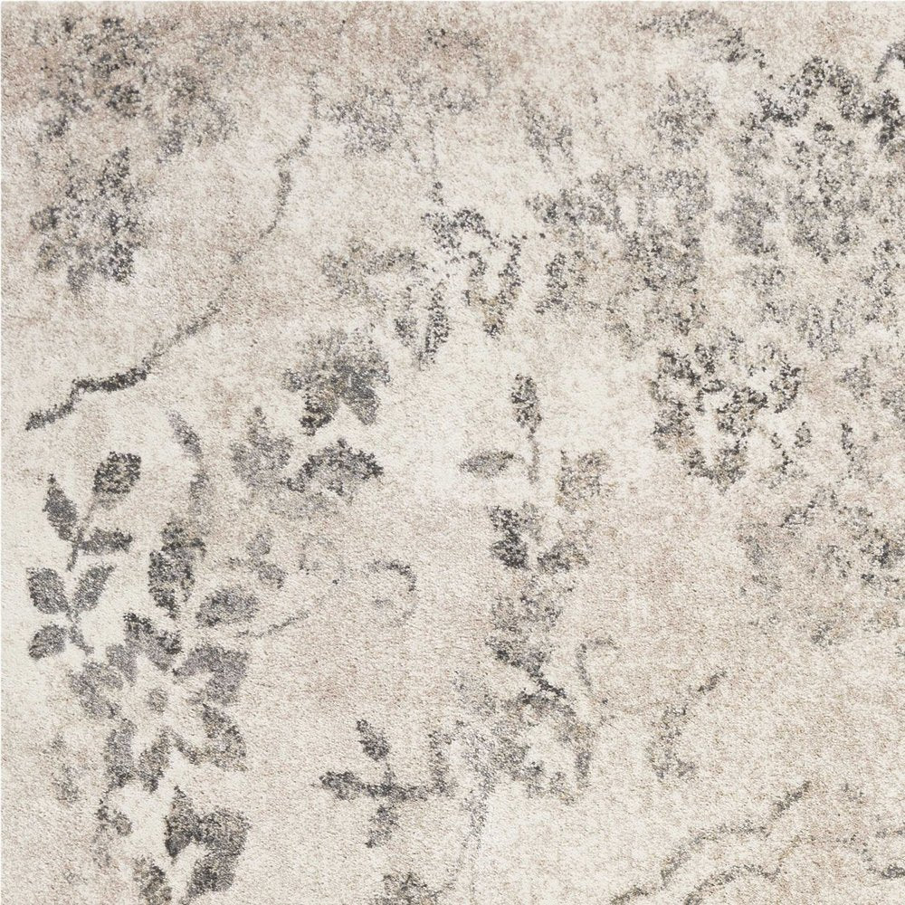 7' Gray And Tan Floral Distressed Runner Rug