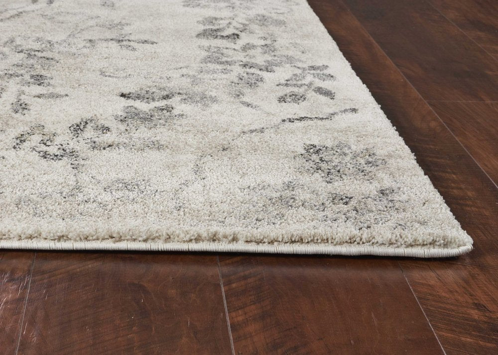 7' Gray And Tan Floral Distressed Runner Rug