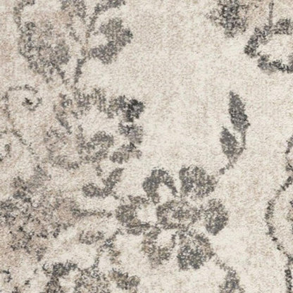7' Gray And Tan Floral Distressed Runner Rug