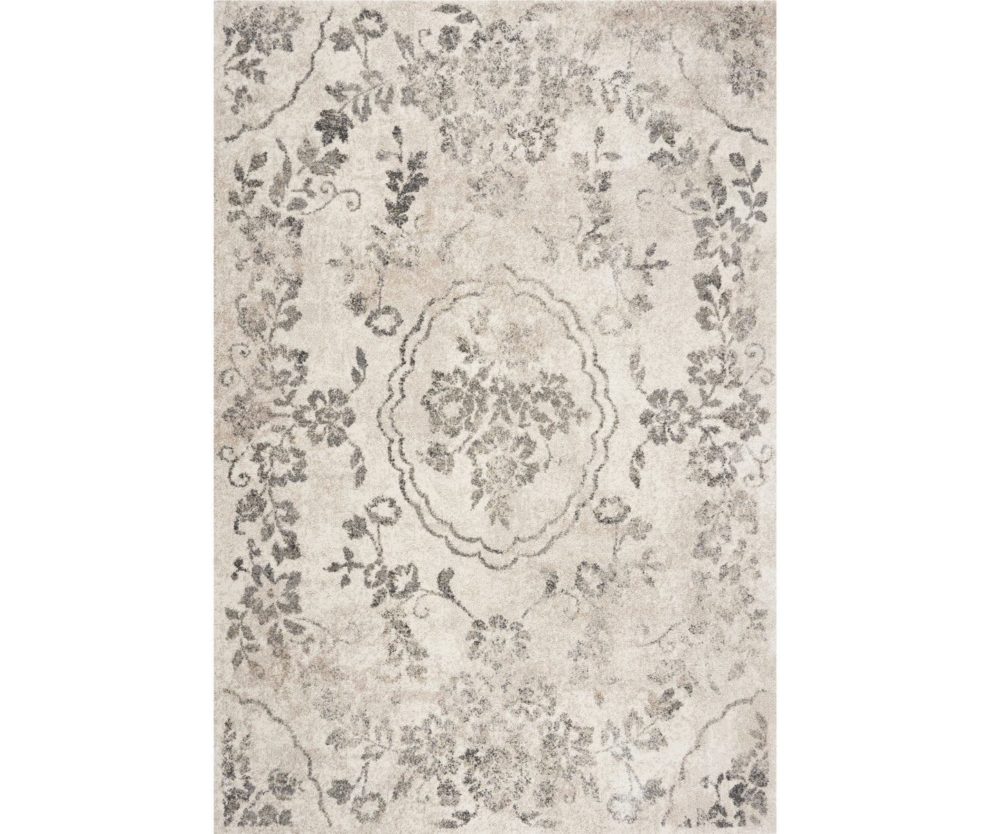 7' Runner Gray Floral Distressed Runner Rug