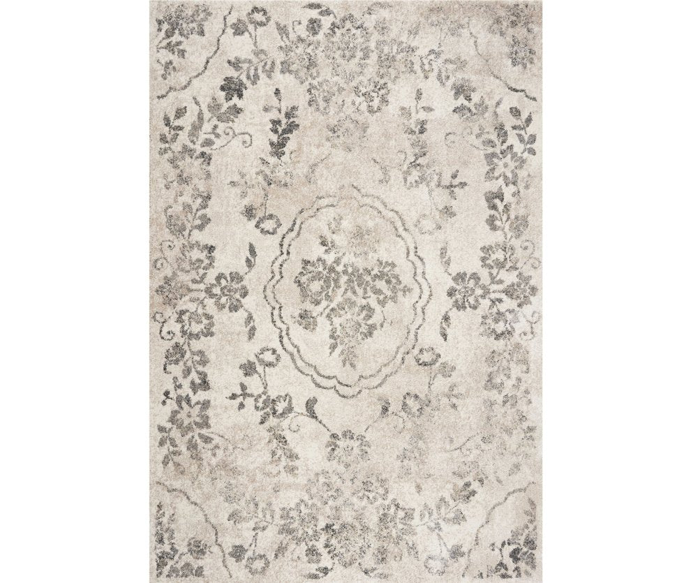7' Gray And Tan Floral Distressed Runner Rug