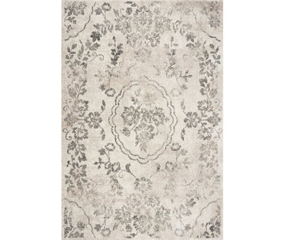 7' Gray And Tan Floral Distressed Runner Rug