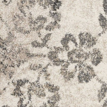 7' Gray And Tan Floral Distressed Runner Rug
