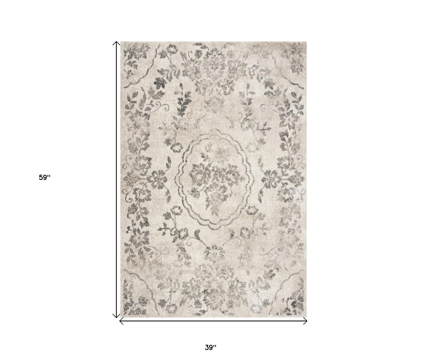 7' Runner Gray Floral Distressed Runner Rug