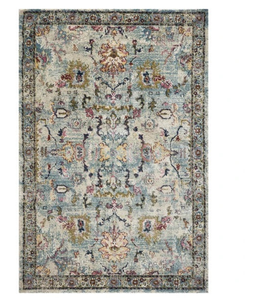 3' x 5' Light Blue Floral Vines Area Rug