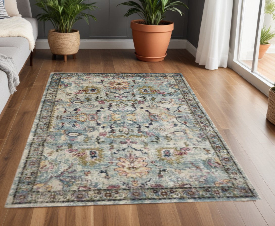 3' x 5' Light Blue Floral Vines Area Rug