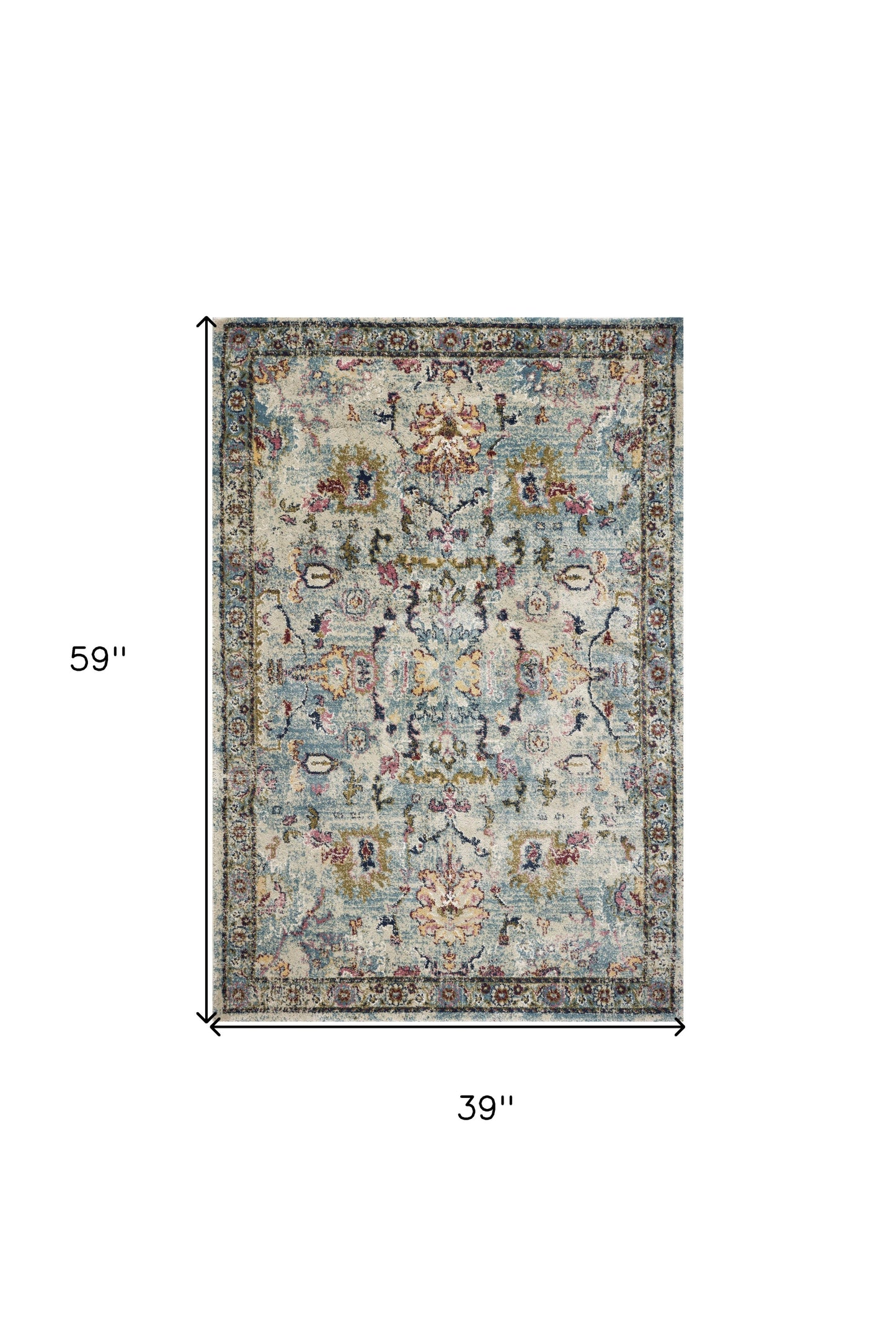 3' x 5' Light Blue Floral Vines Area Rug