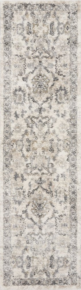 7' Ivory And Gray Floral Medallion Distressed Runner Rug