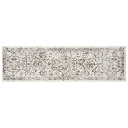 7' Ivory And Gray Floral Medallion Distressed Runner Rug