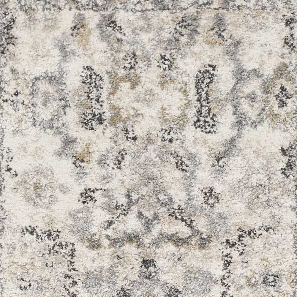 7' Ivory And Gray Floral Medallion Distressed Runner Rug