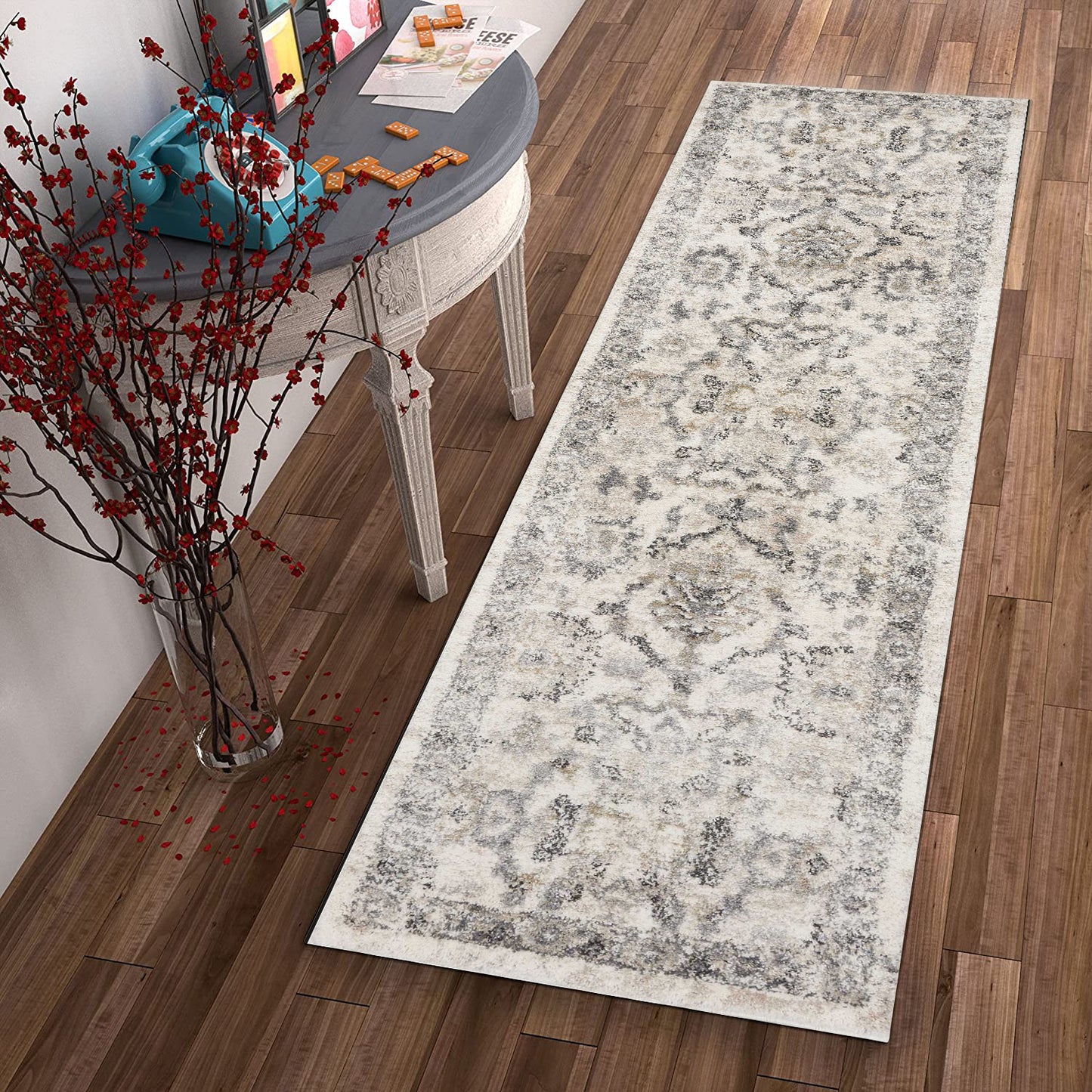 3' X 5' Ivory Floral Distressed Area Rug