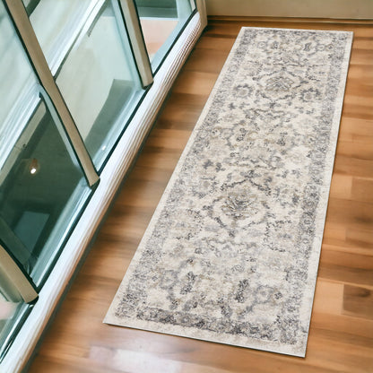 3' X 5' Ivory Floral Distressed Area Rug