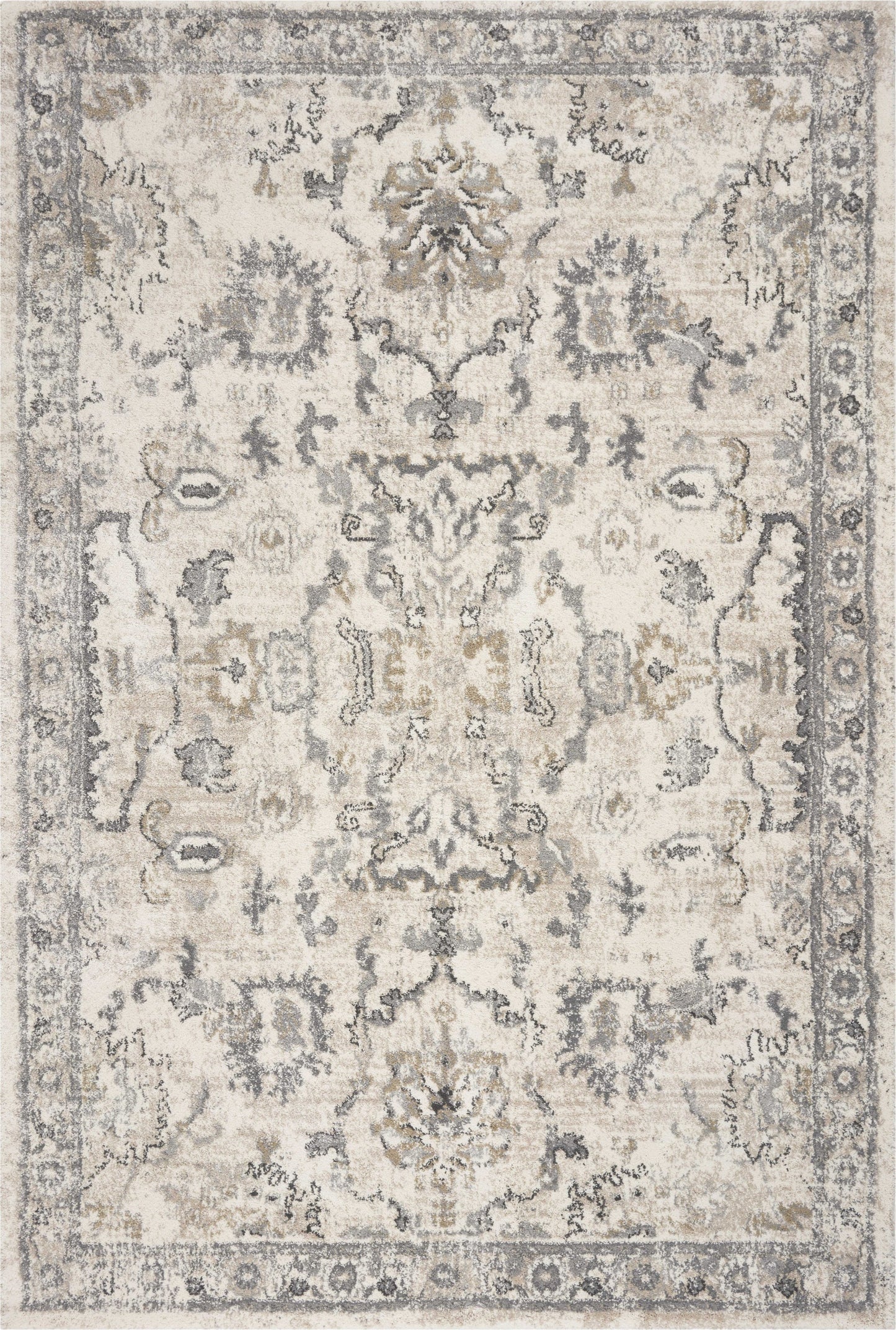 3' X 5' Ivory Floral Distressed Area Rug