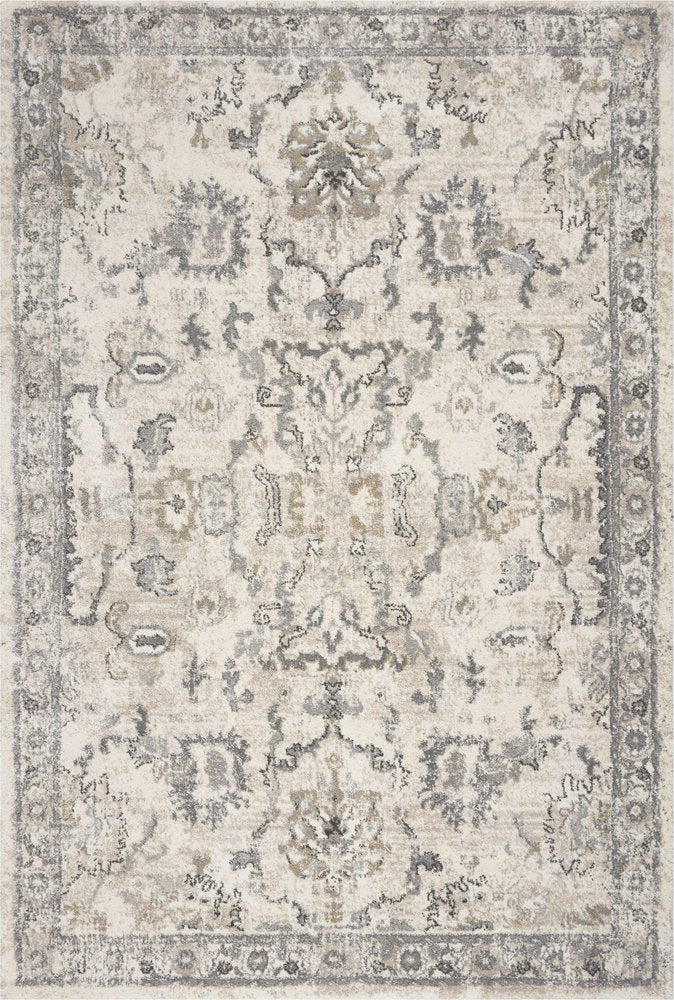 7' Ivory And Gray Floral Medallion Distressed Runner Rug