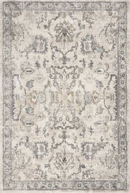 7' Ivory And Gray Floral Medallion Distressed Runner Rug