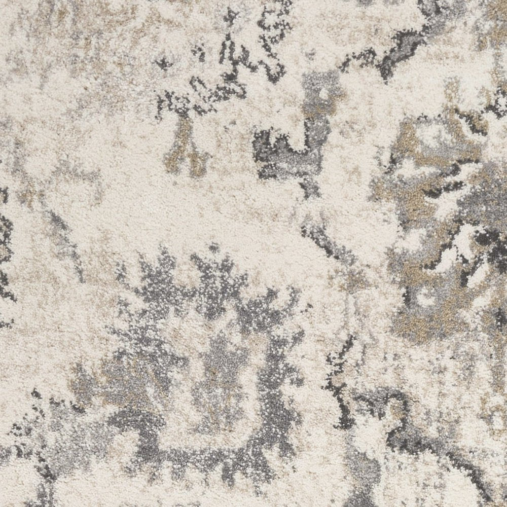 7' Ivory And Gray Floral Medallion Distressed Runner Rug