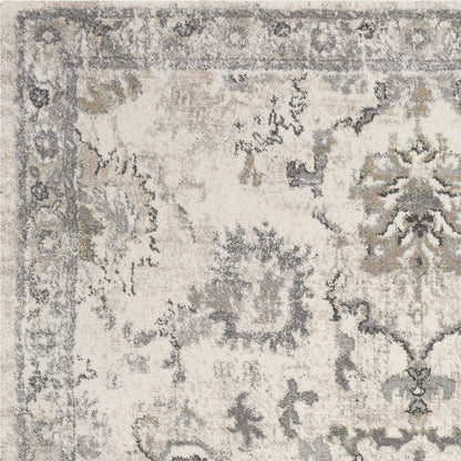 7' Ivory And Gray Floral Medallion Distressed Runner Rug