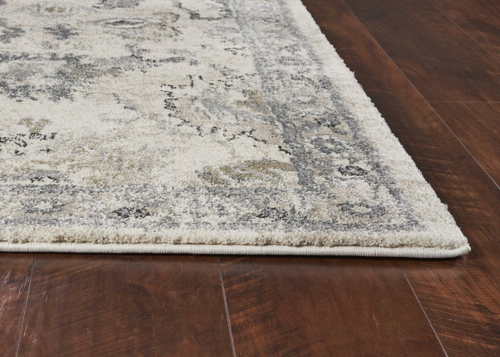 7' Ivory And Gray Floral Medallion Distressed Runner Rug