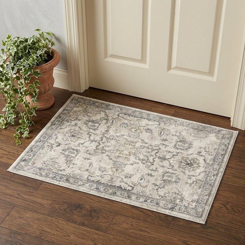 3' X 5' Ivory And Gray Floral Medallion Distressed Area Rug