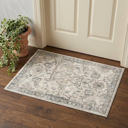 3' X 5' Ivory And Gray Floral Medallion Distressed Area Rug