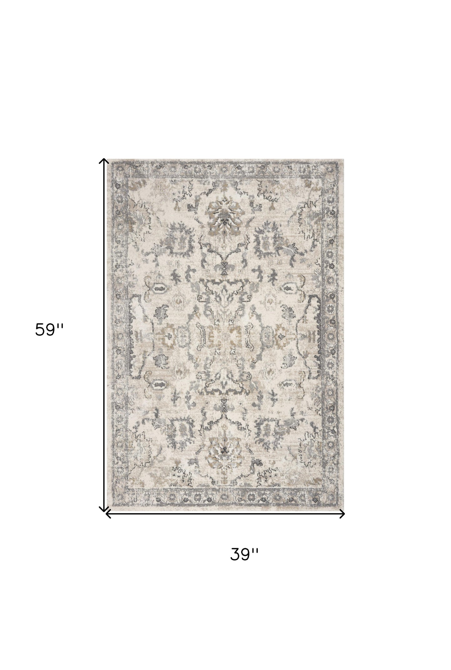 3' X 5' Ivory Floral Distressed Area Rug