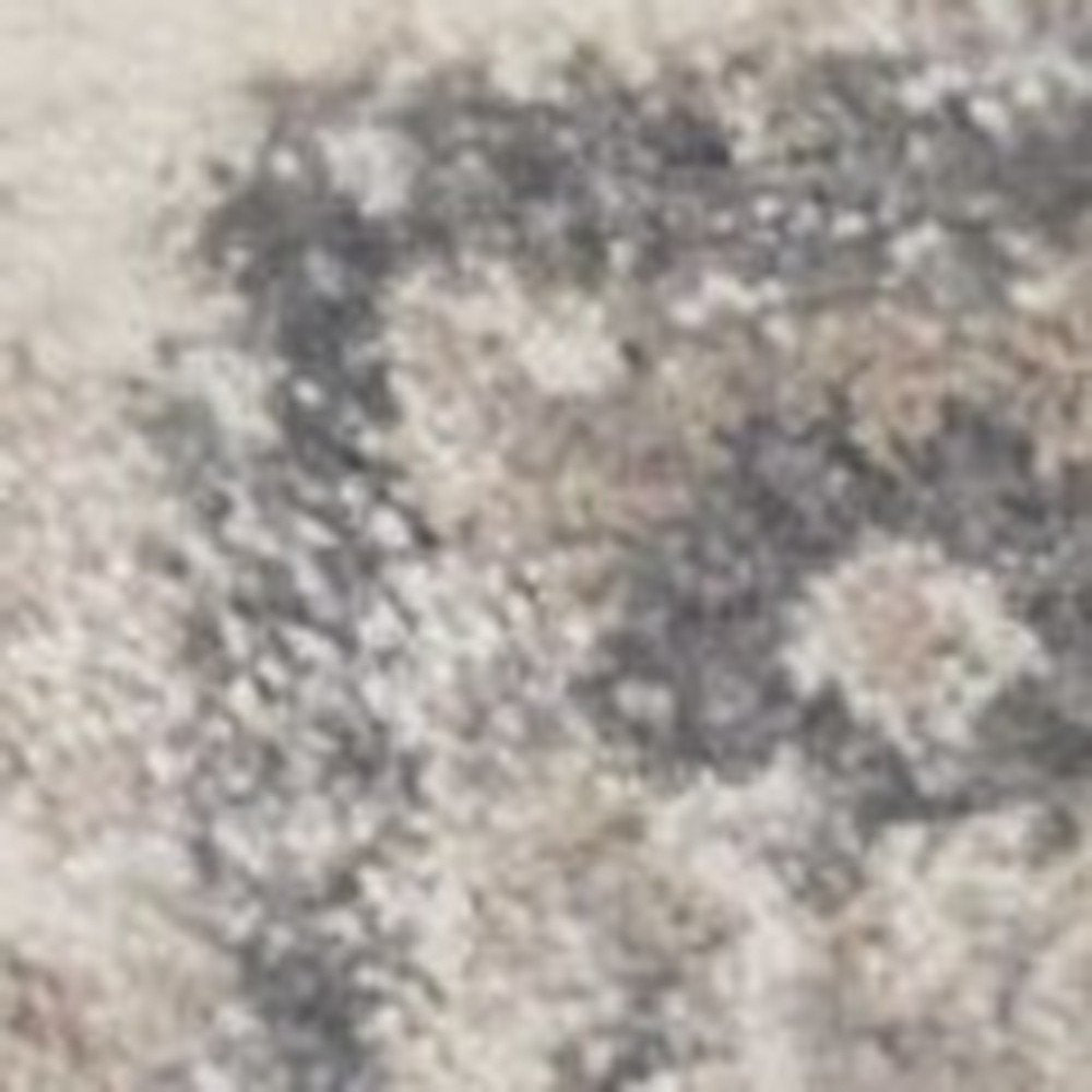 7' Ivory And Gray Floral Medallion Distressed Runner Rug