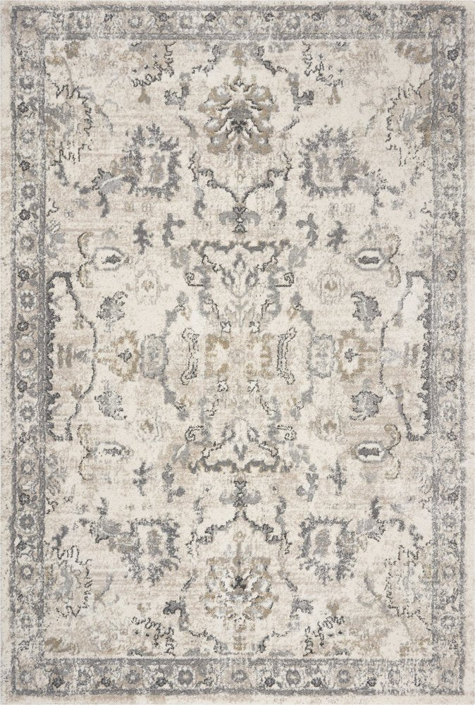 7' Ivory And Gray Floral Medallion Distressed Runner Rug