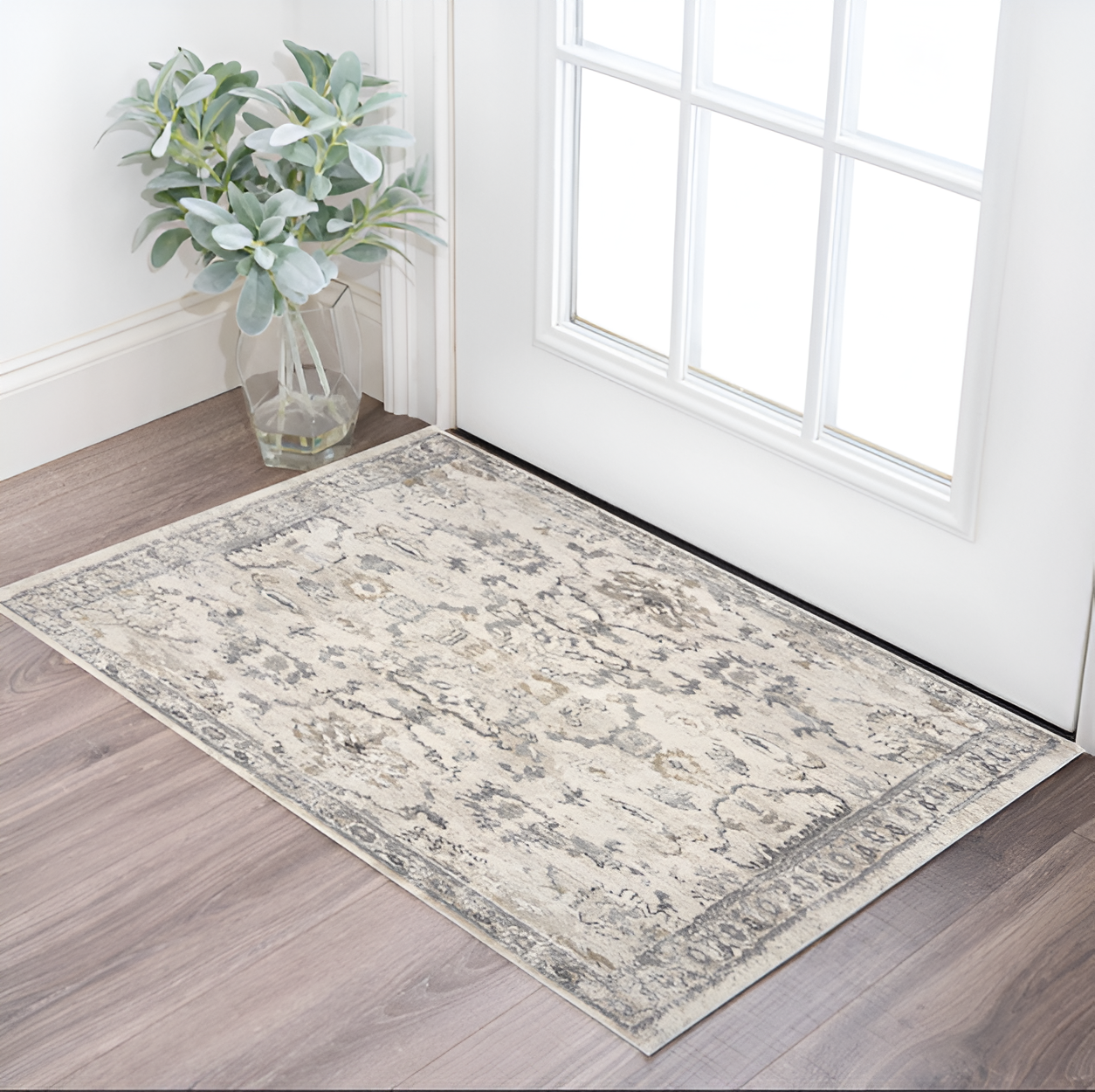 3' X 5' Ivory Floral Distressed Area Rug