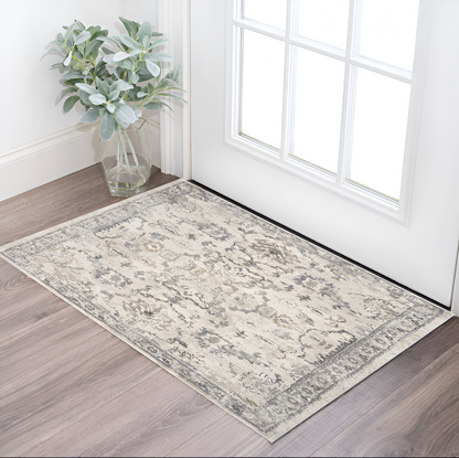 3' X 5' Ivory Floral Distressed Area Rug