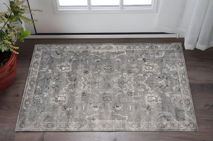 3' X 5' Gray And Light Gray Floral Medallion Area Rug