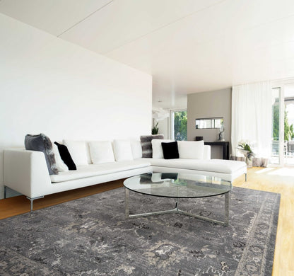 3' X 5' Gray And Light Gray Floral Medallion Area Rug