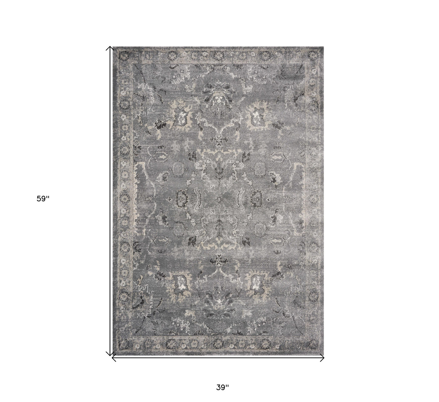 3' X 5' Gray Floral Area Rug