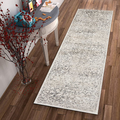 8' Ivory And Brown Floral Medallion Runner Rug